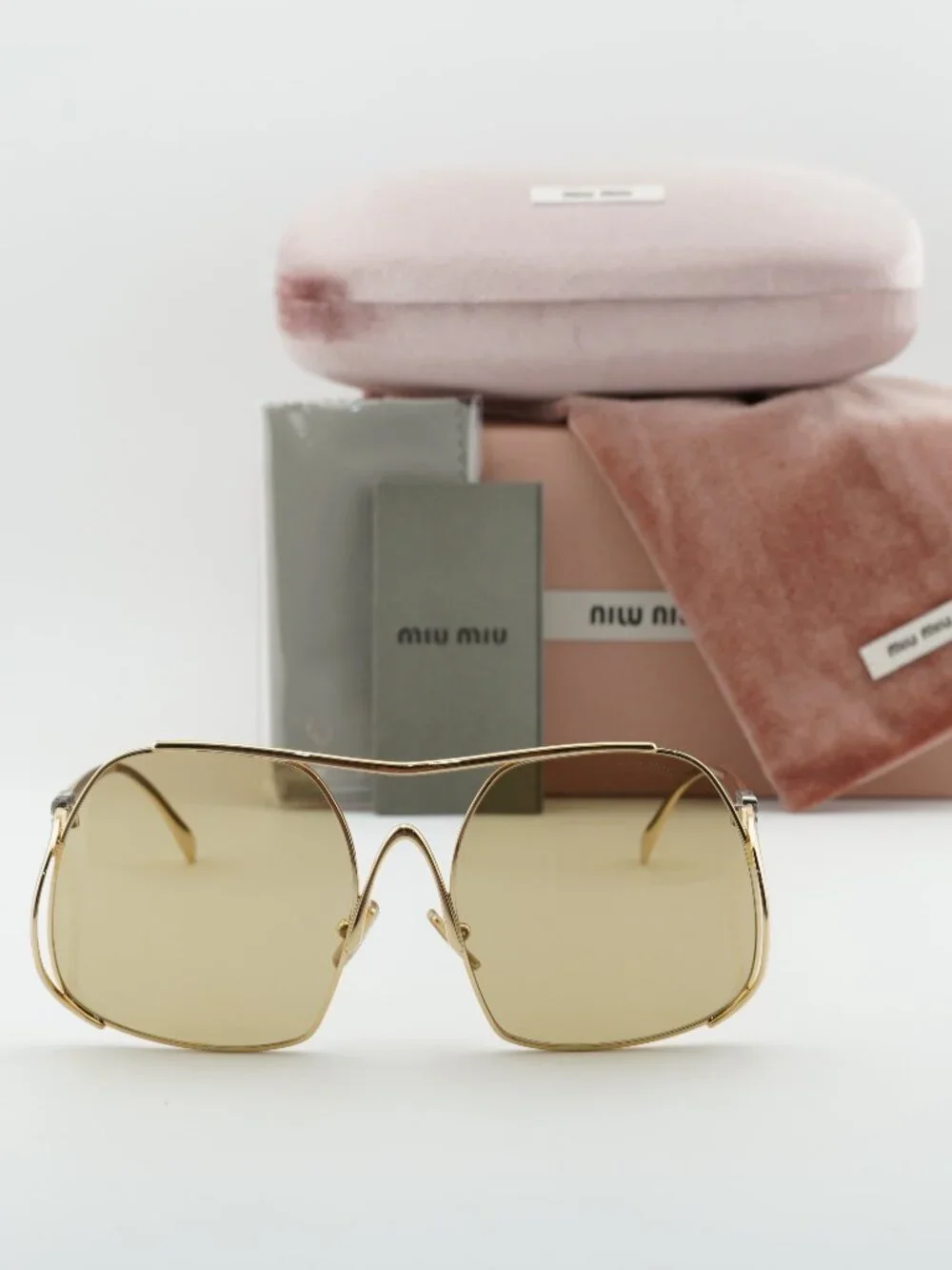 Miu Miu MUA55S 5AK10R Geometric Sunglasses – Gold / Yellow